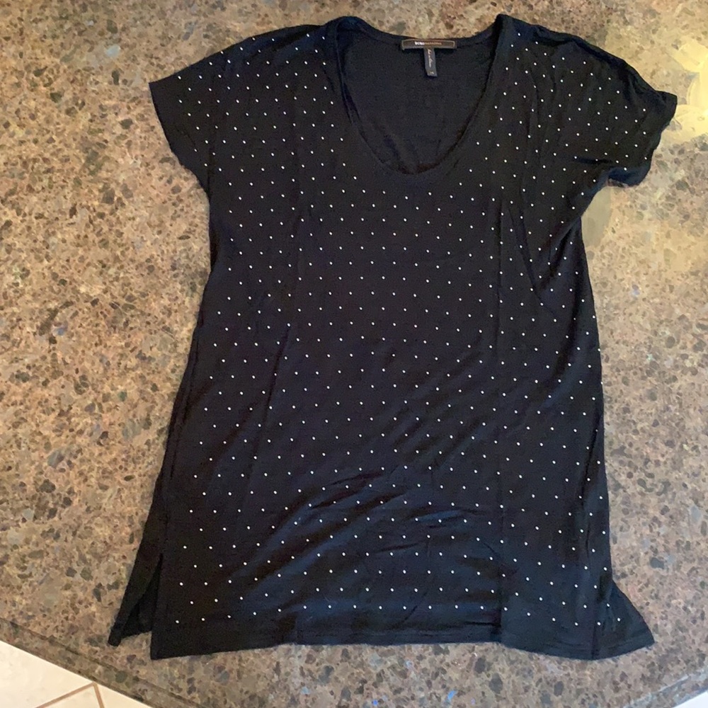 BCBG Maxazria Black Studded Scoop Tunic Tee XS